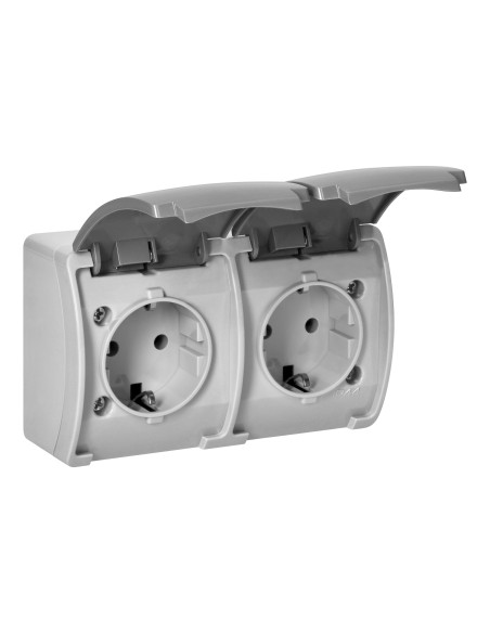 Gniazdo podwójne 2x2P+Z Schuko AQUATIC, IP44, szaro-grafitowe