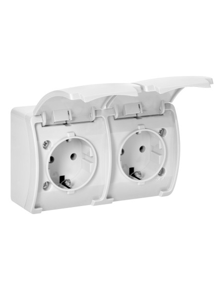 Gniazdo podwójne 2x2P+Z Schuko AQUATIC, IP44, biały