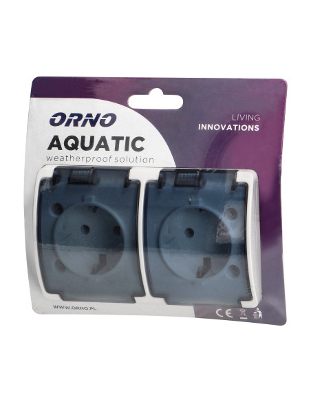 Gniazdo podwójne 2x2P+Z Schuko AQUATIC, IP44, białe dymione