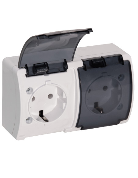 Gniazdo podwójne 2x2P+Z Schuko AQUATIC, IP44, białe dymione, 10 szt.