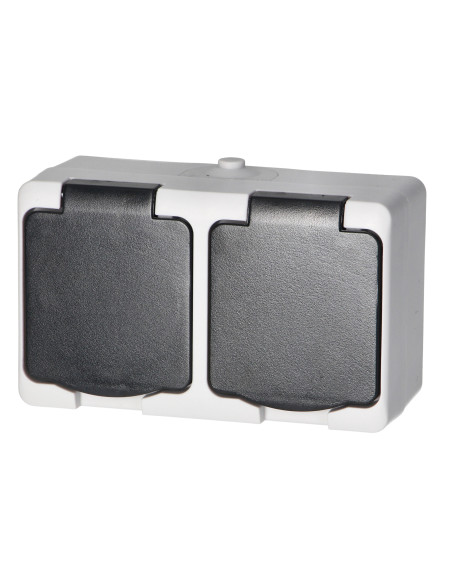 Gniazdo podwójne 2X2P+Z Schuko AQUATIC MINI IP 54 biało-czarne