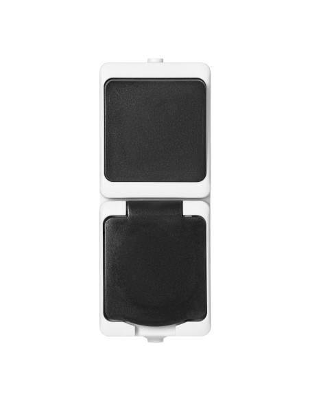 Łącznik jednobiegunowy + Gniazdo 2P+Z Schuko AQUATIC MINI IP 54 biało-czarne