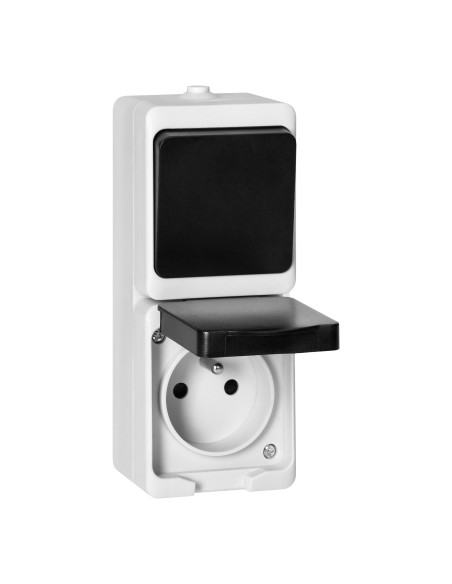 Łącznik jednobiegunowy + Gniazdo 2P+Z AQUATIC MINI IP 54 biało-czarne