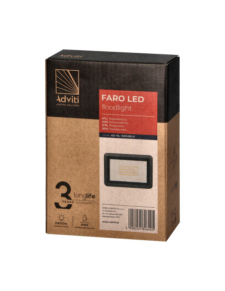 FARO LED naświetlacz 30W, 2400lm, IP65, 4000K, aluminium + szkło