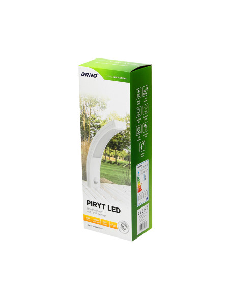 PIRYT LED 10W, oprawa ogrodowa z czujnikiem ruchu 140st, 850lm, IP54, 4000K, biała