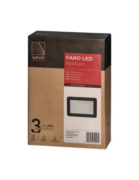 FARO LED 100W naświetlacz, 8000lm, IP65, 4000K, aluminium + szkło