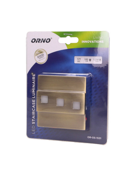 LEPUS LED 1,2W, oprawa schodowa natynkowa, 12V DC, 100lm, 3000K, mosiądz