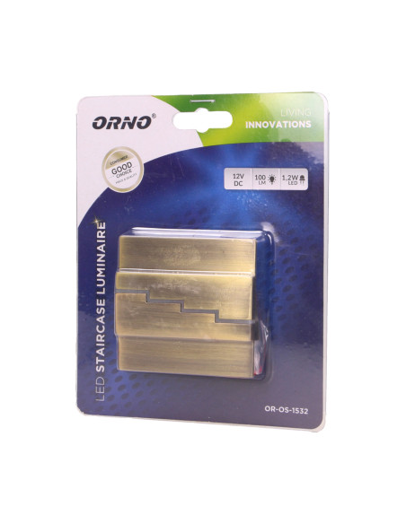 LYNX LED 1,2W, oprawa schodowa natynkowa, 12V DC, 100lm, 3000K, mosiądz