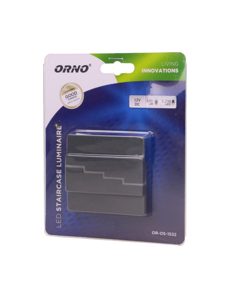 LYNX LED 1,2W, oprawa schodowa natynkowa, 12V DC, 100lm, 3000K, grafit