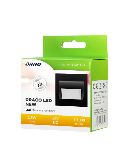 DRACO LED NEW 1,5W, oprawa schodowa podtynkowa, 12VDC, 30lm, 3000K, czarny, innowacyjny sposób montażu