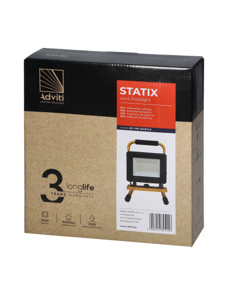 STATIX naświetlacz roboczy na statywie, 50W, 4000lm, IP65, 6000K