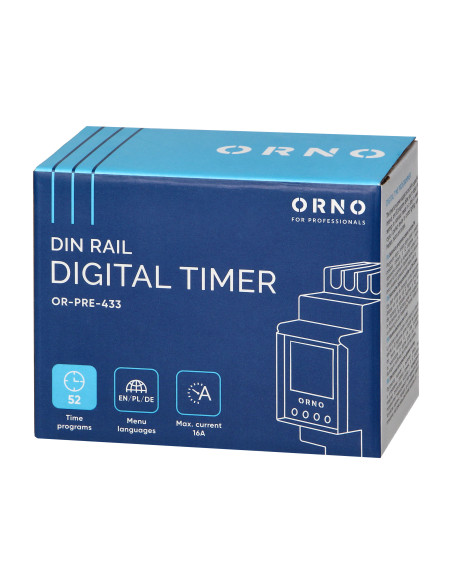 Elektroniczny programator czasowy, 52 programy, 3 języki menu, 2 moduły, DIN TH-35mm
