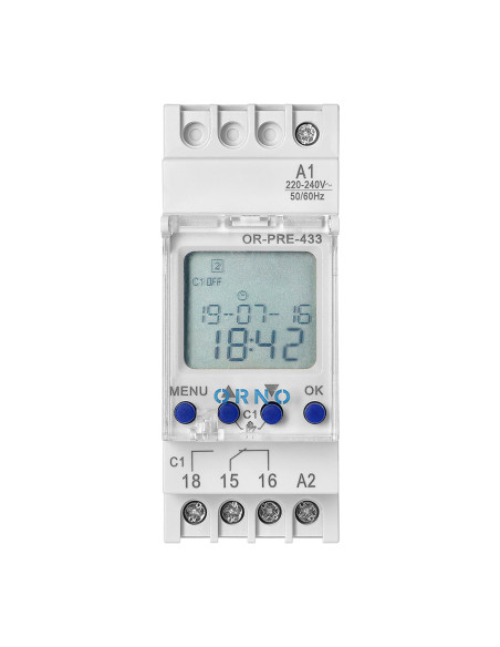 Elektroniczny programator czasowy, 52 programy, 3 języki menu, 2 moduły, DIN TH-35mm