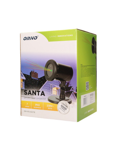 Projektor laserowy 3D SANTA, IP65, 7 trybów