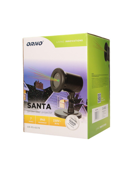 Projektor laserowy 3D SANTA, IP65, 7 trybów