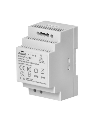 Zasilacz na szynę DIN 12VDC, 4,5A, 54W, szerokość 3 moduły