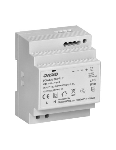 Zasilacz na szynę DIN 12VDC, 7A, 84W, szerokość...