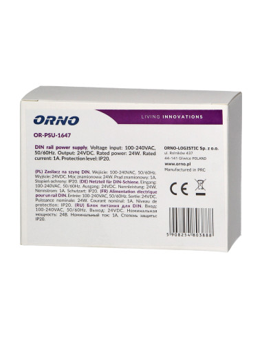 Zasilacz na szynę DIN 24VDC, 1A, 24W, szerokość...