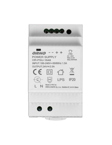 Zasilacz na szynę DIN 24VDC, 2,5A, 60W,...