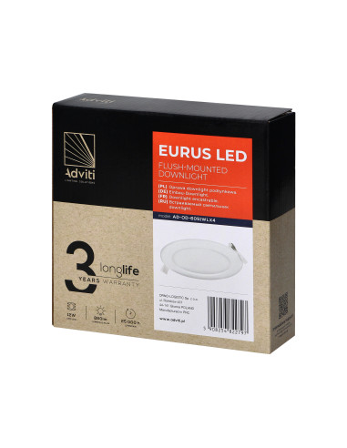 EURUS LED 12W, oprawa downlight, podtynkowa,...