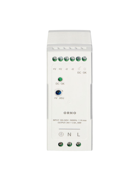 Zasilacz przemysłowy, na szynę DIN, 24VDC, 2,5A, 60W, w plastikowej obudowie