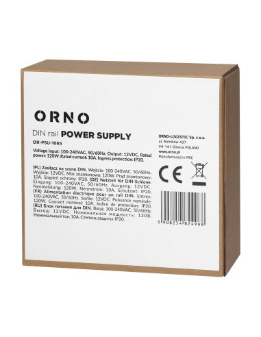 Zasilacz  przemysłowy na szynę DIN, 12VDC 10A...