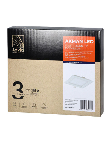 AKMAN LED 18W, oprawa downlight, podtynkowa,...