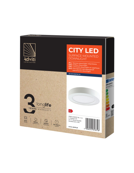 CITY LED 12W, oprawa downlight, natynkowa, okrągła, 800lm, 3000K, biała, wbudowany zasilacz LED