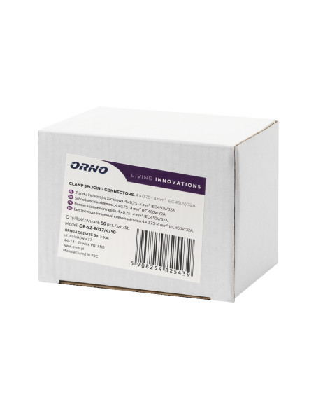 Złączka instalacyjna zaciskowa 4-przewodowa, na dowolny przewód 0,75-4mm², IEC 450V/32A  50 szt.