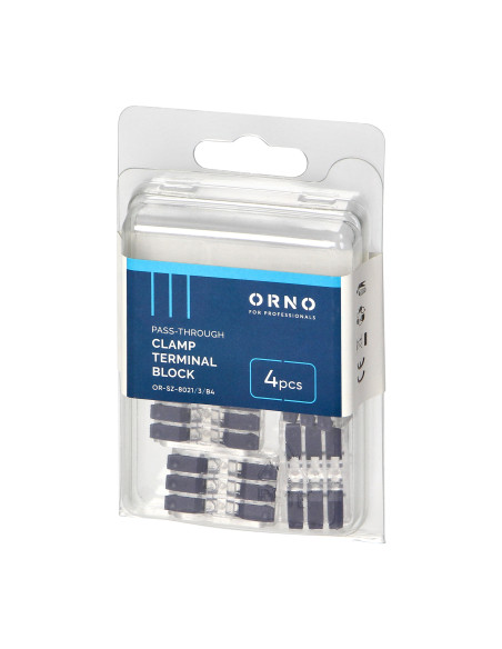 Złączka instalacyjna zaciskowa 3-przewodowa, dwustronna, na dowolny przewód 0,75-4mm², IEC 250V/32A, blister 4 szt.