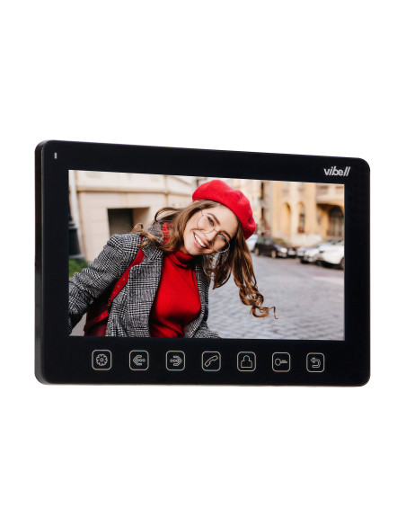 Zestaw wideodomofonowy, bezsłuchawkowy, kolor, LCD 7", menu OSD, sterowanie bramą, z szyfratorem i RFID, czarny, ALCOR