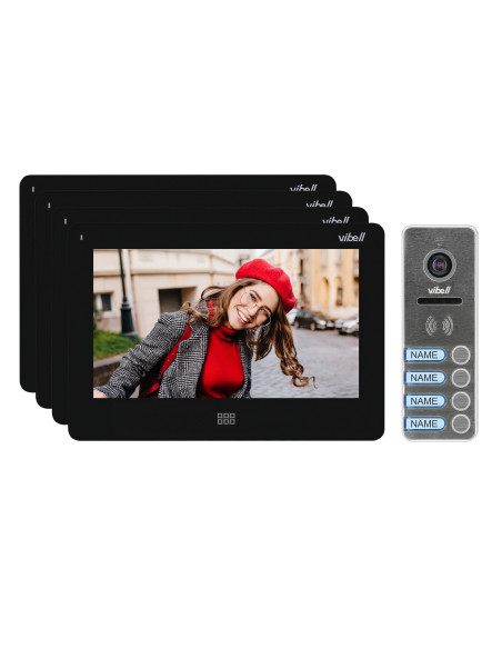  Zestaw wideodomofonowy 4-rodzinny, bezsłuchawkowy kolor, LCD 7", dotykowy, menu OSD, pamięć, gniazdo na kartę SD,...