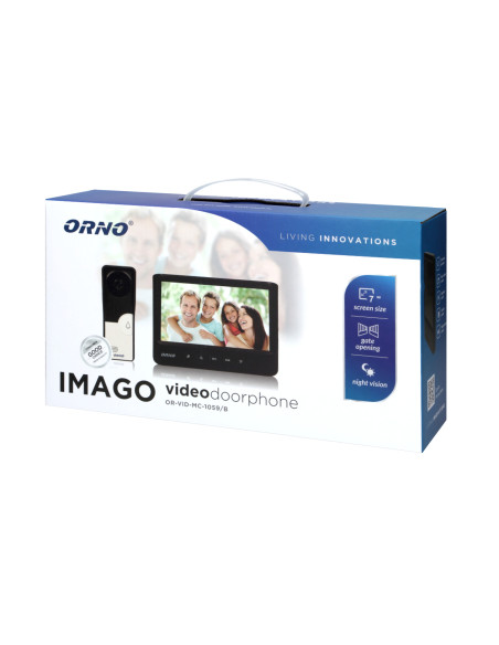 Zestaw wideodomofonowy, bezsłuchawkowy, kolor, LCD 7", czarny, IMAGO