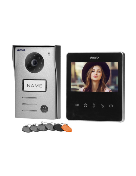  Zestaw wideodomofonowy 2-żyłowy bezsłuchawkowy, kolor, 4,3" LCD,  z czytnikiem breloków zbliżeniowych, czarny, NAOS...