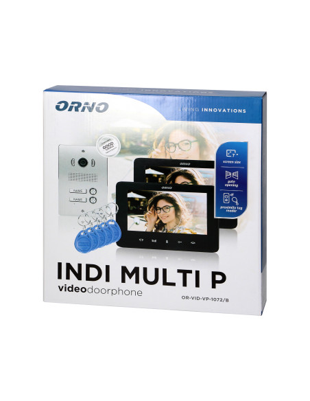  Zestaw wideodomofonowy 2-rodzinny bezsłuchawkowy, kolor,  LCD 7", z czytnikiem breloków zbliżeniowych, interkom,...