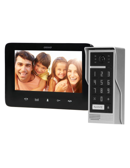 Zestaw wideodomofonowy, bezsłuchawkowy, kolor, LCD 7", interkom, z szyfratorem, natynkowy, czarny, SCUTI