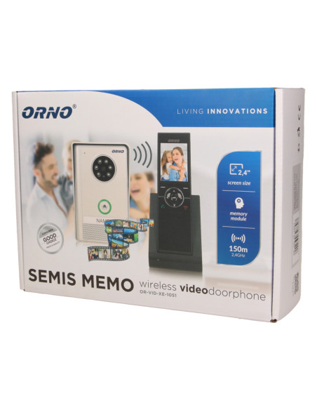 Zestaw wideodomofonowy, bezprzewodowy, zasięg 150m, kolor, LCD 2,4", pamięć, natynkowy, IP55, SEMIS MEMO