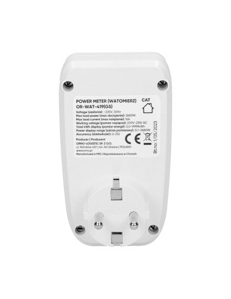 Watomierz, kalkulator energii z wyświetlaczem LCD, wersja schuko