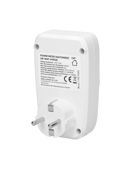 Watomierz, kalkulator energii z wyświetlaczem LCD, wersja schuko