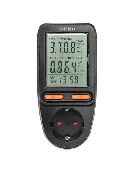 Watomierz, kalkulator energii z wyświetlaczem LCD, wersja Schuko, czarny