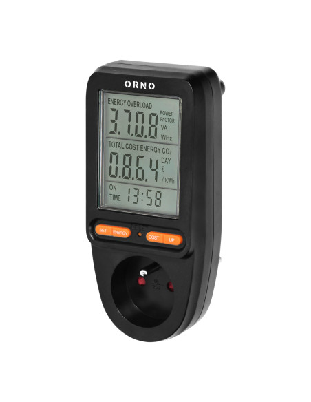 Watomierz, kalkulator energii z wyświetlaczem LCD, czarny