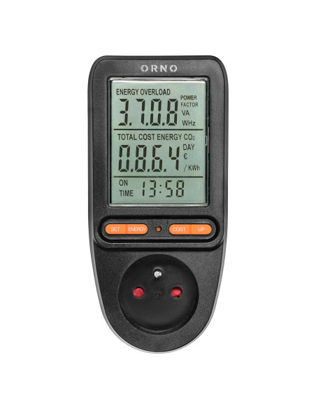 Watomierz, kalkulator energii z wyświetlaczem LCD, czarny