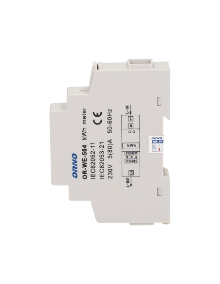1-fazowy wskaźnik zużycia energii elektrycznej, 80A, port RS-485, 1 moduł, DIN TH-35mm