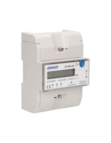 3-fazowy wskaźnik energii elektrycznej, 120A, 5 modułów, DIN TH-35mm, dodatkowy przycisk