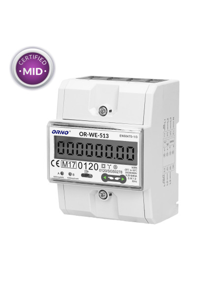 3-fazowy licznik energii elektrycznej, 80A, MID, 4,5 moduły, DIN TH-35mm