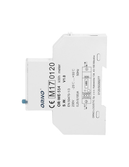 1-fazowy licznik energii elektrycznej, 100A, port RS-485, MID, 1 moduł, DIN TH-35mm