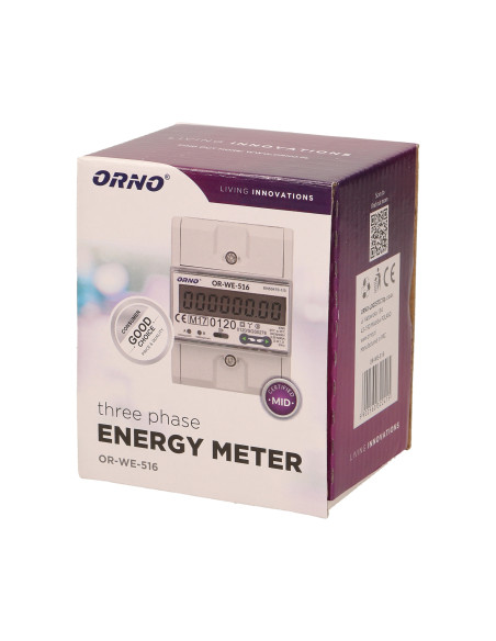 3-fazowy licznik energii elektrycznej, 80A, port RS-485, MID, 4,5 moduły, DIN TH-35mm