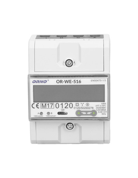 3-fazowy licznik energii elektrycznej, 80A, port RS-485, MID, 4,5 moduły, DIN TH-35mm