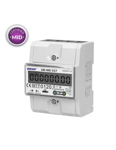 3-fazowy licznik energii elektrycznej, 80A, port RS-485, wielotaryfowy, 4,5 moduły, DIN TH-35mm