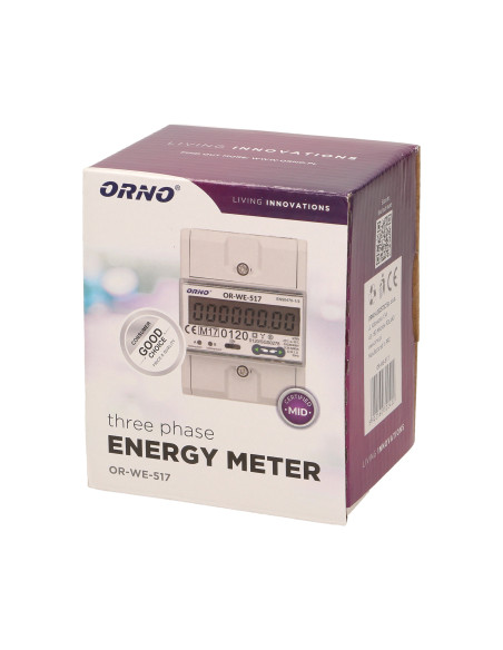 3-fazowy licznik energii elektrycznej, 80A, port RS-485, wielotaryfowy, 4,5 moduły, DIN TH-35mm